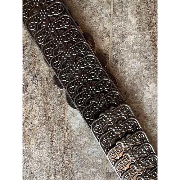 Silver-Toned Elastic Waist Belt Filigree Floral Buckle Rhinestone Goth cosplay - Picture 4 of 8